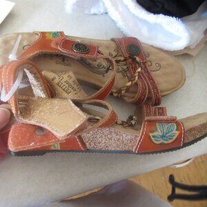 Elite by Corkys Multicolor Wedge Leather Sandals Straps  Boho Artsy 8